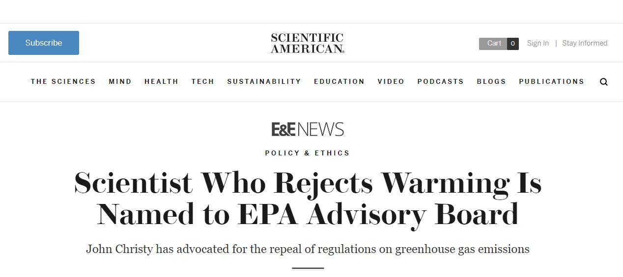 Shame on Scientific American and E&E News for Lying about John Christy