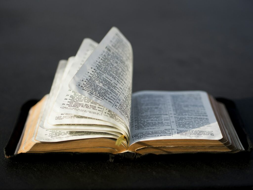 Open Bible lying on a table
